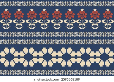 Geometric, seamless,pixel traditional ethnic, thai pattern, fabric pattern for textiles, rugs, wallpaper, clothing, sarong, batik, wrapping, embroidery, print, background, cover, illustration, vector.