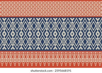 Geometric, seamless,pixel traditional ethnic, thai pattern, fabric pattern for textiles, rugs, wallpaper, clothing, sarong, batik, wrapping, embroidery, print, background, cover, illustration, vector.