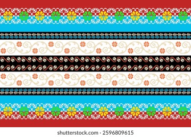 Geometric, seamless,pixel traditional ethnic, thai pattern, fabric pattern for textiles, rugs, wallpaper, clothing, sarong, batik, wrapping, embroidery, print, background, cover, illustration, vector.
