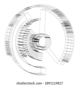 Geometric segmented circle, ring. Abstract circular shape. Crosshair, GUI element