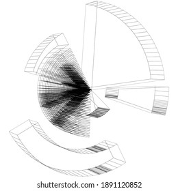 Geometric segmented circle, ring. Abstract circular shape. Crosshair, GUI element