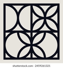 Patrón geométrico en semicírculo en beige y negro inspirado en la escuela de arte Bauhaus. Ilustración gráfica para una decoración única del hogar, textiles y diseño de interiores.