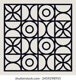 Geometric semi circle outline pattern in beige and black inspired by the Bauhaus art school. Graphical illustration for a unique home decor, textiles and interior design.
