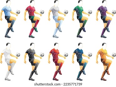 Geometric set of football players on a white background. uniform on athletes vector