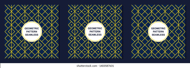 geometric set line scam patter seamless gold blue background vector decor 