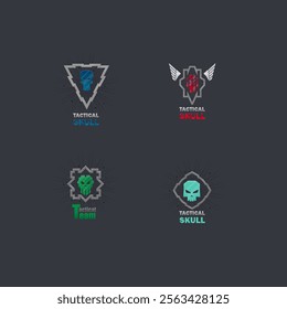 Geometric Set Of Logo For Game UI Military Sports Silver Skulls Isolated Vector Design