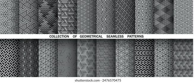 Geometric set of seamless black and gray patterns. Simple vector graphics