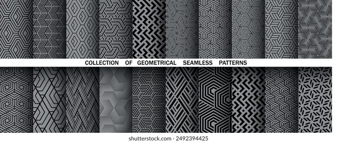 Geometric set of seamless black and gray patterns. Simple vector graphics