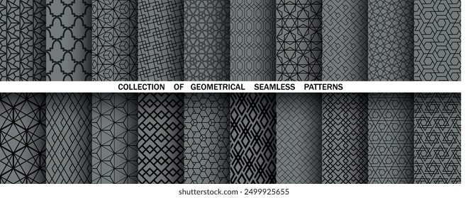 Geometric set of seamless black and gray patterns. Simple vector graphics
