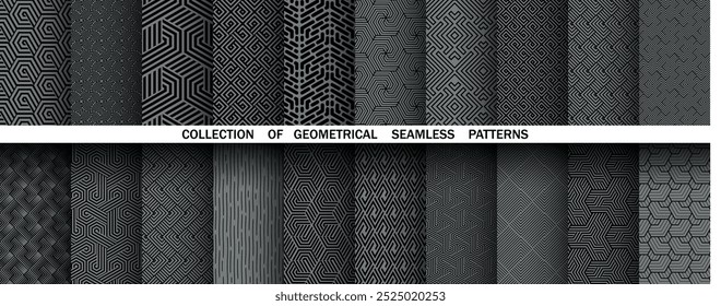 Geometric set of seamless black and gray patterns. Simple vector graphics