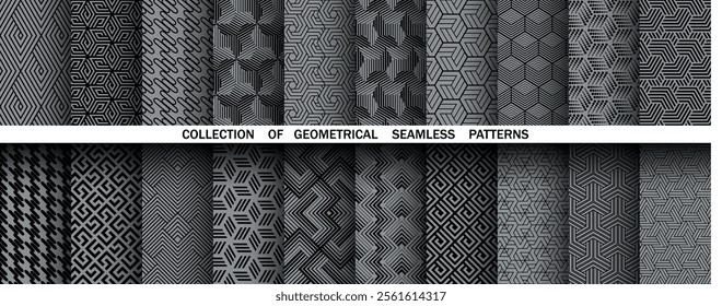 Geometric set of seamless black and gray patterns. Simple vector graphics