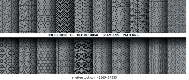 Geometric set of seamless black and gray patterns. Simple vector graphics