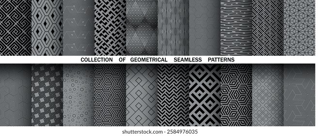 Geometric set of seamless black and gray patterns. Simple vector graphics
