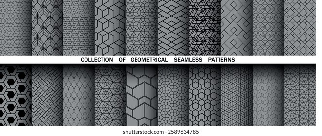 Geometric set of seamless black and gray patterns. Simple vector graphics