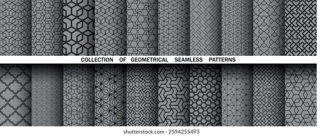 Geometric set of seamless black and gray patterns. Simple vector graphics