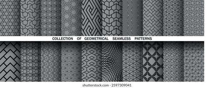 Geometric set of seamless black and gray patterns. Simple vector graphics