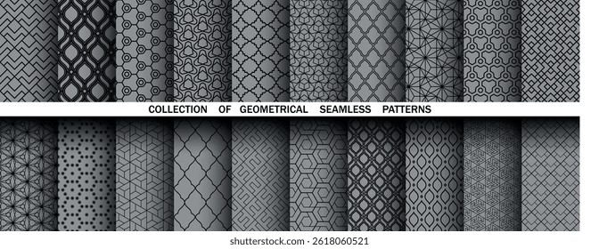 Geometric set of seamless black and gray patterns. Simple vector graphics