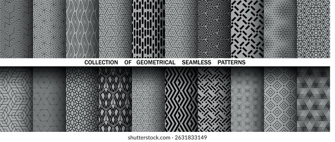 Geometric set of seamless black and gray patterns. Simple vector graphics