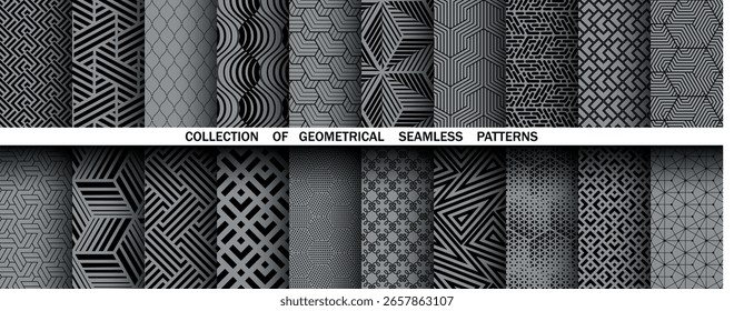 Geometric set of seamless black and gray patterns. Simple vector graphics