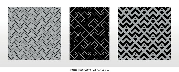 Geometric set of seamless black and gray patterns. Simple vector graphics