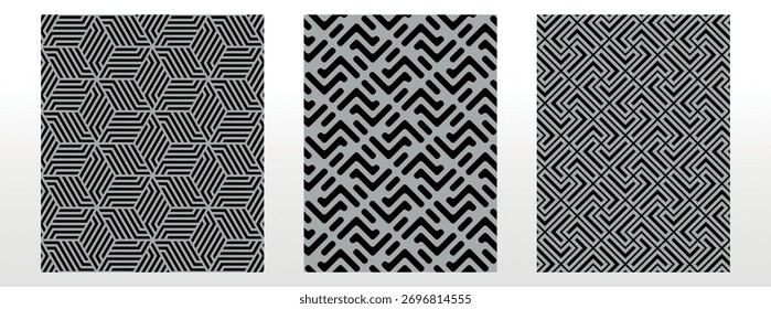Geometric set of seamless black and gray patterns. Simple vector graphics