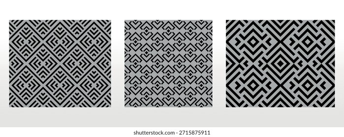 Geometric set of seamless black and gray patterns. Simple vector graphics