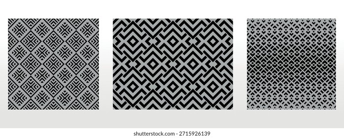 Geometric set of seamless black and gray patterns. Simple vector graphics