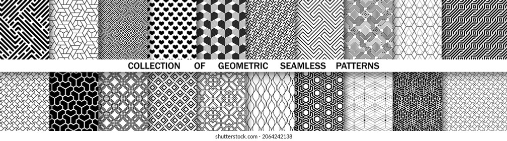 Geometric set of seamless black and white patterns. Simple vector graphics