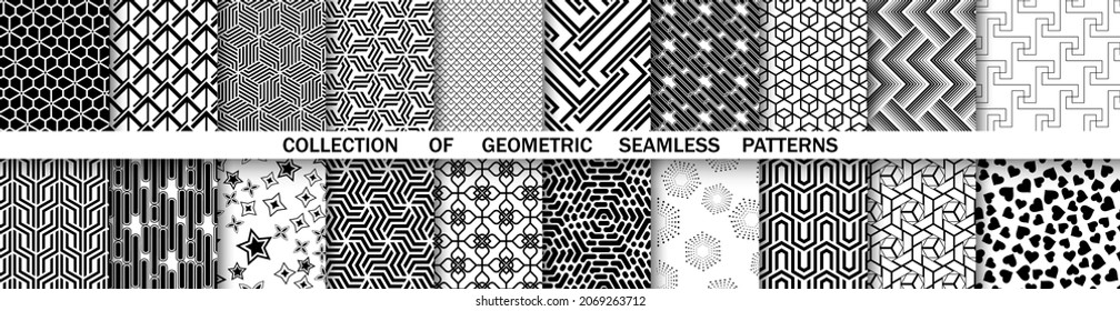 Conjunto geométrico de patrones blancos y negros sin soldadura. Gráficos vectoriales simples