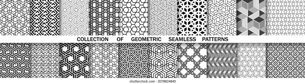 Conjunto geométrico de patrones blancos y negros sin soldadura. Gráficos vectoriales simples