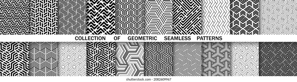Geometric set of seamless black and white patterns. Simple vector graphics