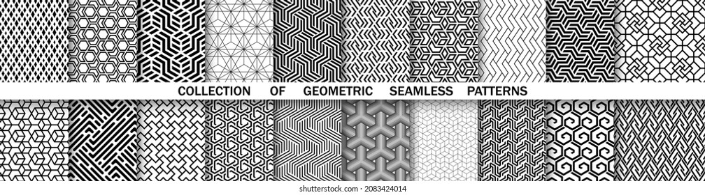 Geometric set of seamless black and white patterns. Simple vector graphics