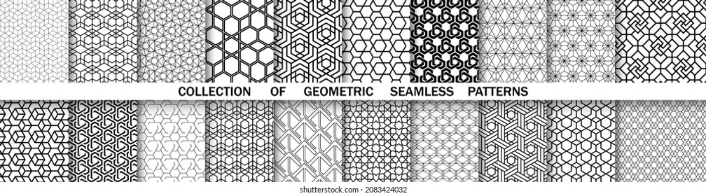 Geometric set of seamless black and white patterns. Simple vector graphics