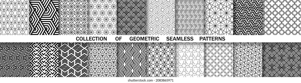 Geometric set of seamless black and white patterns. Simple vector graphics