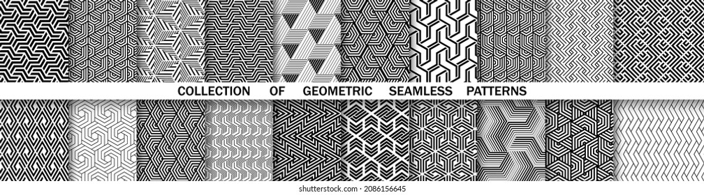 Conjunto geométrico de patrones blancos y negros sin soldadura. Gráficos vectoriales simples