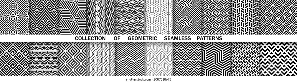 Geometric set of seamless black and white patterns. Simple vector graphics