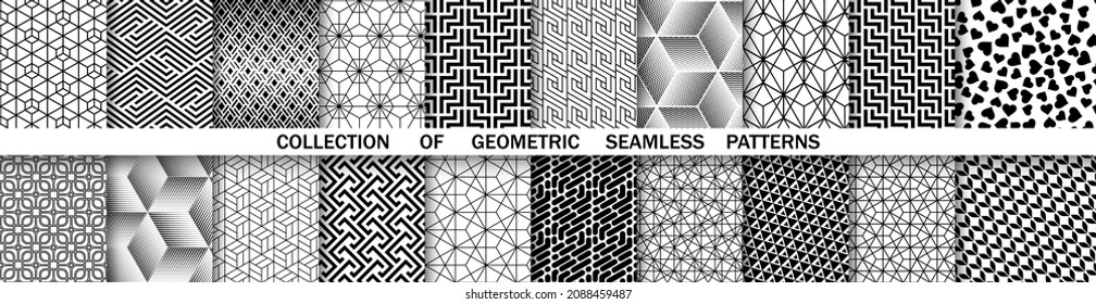 Conjunto geométrico de patrones blancos y negros sin soldadura. Gráficos vectoriales simples