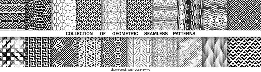 Geometric set of seamless black and white patterns. Simple vector graphics