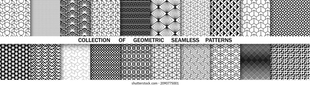 Geometric set of seamless black and white patterns. Simple vector graphics