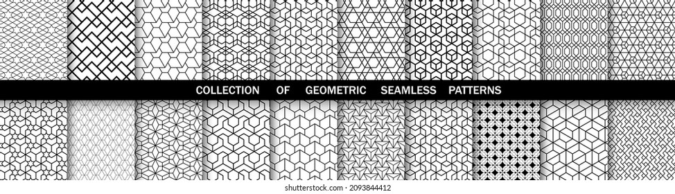 Geometric set of seamless black and white patterns. Simple vector graphics