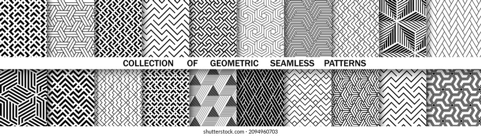 Geometric set of seamless black and white patterns. Simple vector graphics