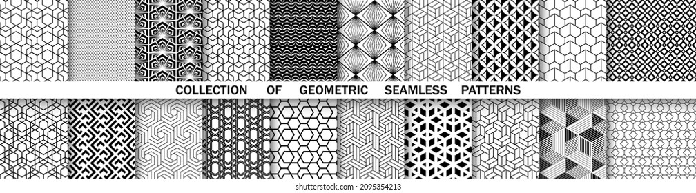 Conjunto geométrico de patrones blancos y negros sin soldadura. Gráficos vectoriales simples