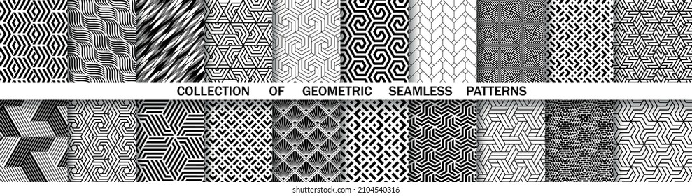 Geometric set of seamless black and white patterns. Simple vector graphics