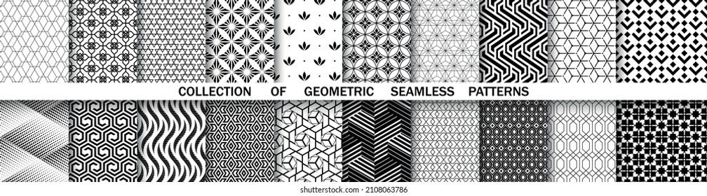 Conjunto geométrico de patrones blancos y negros sin soldadura. Gráficos vectoriales simples