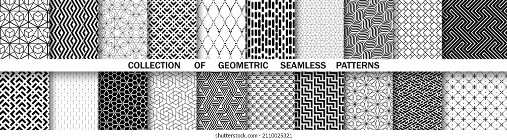 Geometric set of seamless black and white patterns. Simple vector graphics