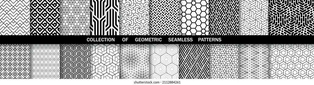 Geometric set of seamless black and white patterns. Simple vector graphics