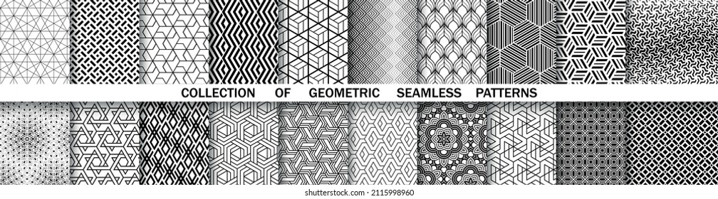 Geometric set of seamless black and white patterns. Simple vector graphics