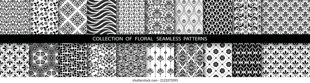 Geometric set of seamless black and white patterns. Simple vector graphics