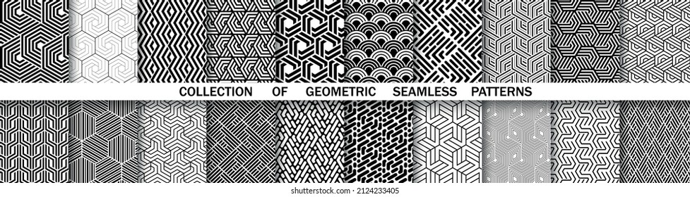 Conjunto geométrico de patrones blancos y negros sin soldadura. Gráficos vectoriales simples