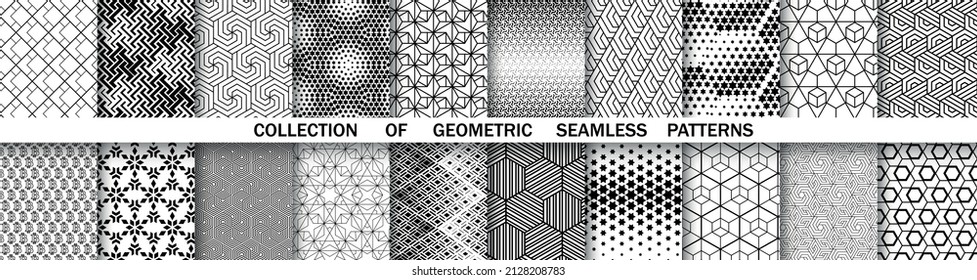 Geometric set of seamless black and white patterns. Simple vector graphics